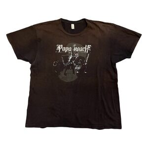 Papa Roach Band Graphic T-Shirt Mens XL Faded Black Distressed Tultex Rock Tee